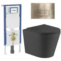 Geberit QeramiQ Dely Toiletset - 36.3x51.7cm - UP720 inbouwreservoir - rimless - diepspoel - zitting - softclose - bedieningsplaat - rechthoekige knoppen - mat zwart