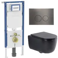 Geberit QeramiQ Dely Swirl Toiletset - 36.3x51.7cm - UP720 Duofix Sigma inbouwreservoir - slim zitting - gunmetal bedieningsplaat - ronde knoppen - mat zwart SW1237202/SW706198/SW1000768/SW1026258