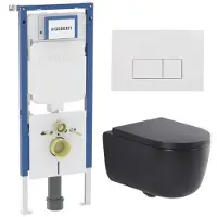 Geberit QeramiQ Dely Swirl Toiletset - 36.3x51.7cm - UP720 Duofix Sigma inbouwreservoir - 35mm zitting - bedieningsplaat glans wit - rechthoekige knoppen - mat zwart