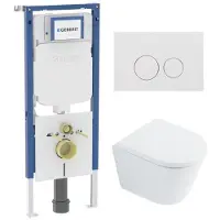 Geberit QeramiQ Dely Toiletset - 36.3x51.7cm - UP720 inbouwreservoir - rimless - diepspoel - 35mm zitting - softclose - bedieningsplaat glans wit - ronde knoppen - glans wit SW1026255 /