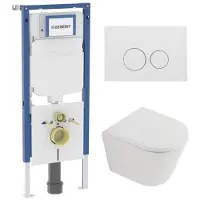 Geberit QeramiQ Dely Toiletset - 36.3x51.7cm - diepspoel - rimless - UP720 inbouwreservoir - softclose toilet zitting 35 mm - mat witte bedieningsplaat - ronde knoppen - mat wit