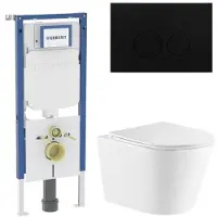 Geberit QeramiQ Dely Toiletset - 36.3x51.7cm - diepspoel - rimless - UP720 inbouwreservoir - softclose toiletzitting - mat zwarte bedieningsplaat - ronde knoppen - wit glans