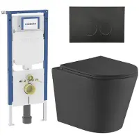 Geberit QeramiQ Dely Toiletset - 36.3x51.7cm - diepspoel - rimless - UP720 inbouwreservoir - softclose toiletzitting - mat zwarte bedieningsplaat - ronde knoppen - zwart mat