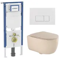 Geberit QeramiQ Dely Swirl Toiletset - 36.3x51.7cm - UP720 Duofix Sigma inbouwreservoir - slim zitting - bedieningsplaat glans wit - rechthoekige knoppen - mat beige