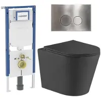 Geberit QeramiQ Dely Toiletset - 36.3x51.7cm - UP720 inbouwreservoir - rimless - diepspoel - zitting - softclose - bedieningsplaat steel - ronde knoppen - mat zwart