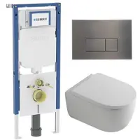 Geberit QeramiQ Dely Swirl Toiletset - 36.3x51.7cm - UP720 Duofix Sigma inbouwreservoir - 35mm zitting - bedieningsplaat gunmetal - rechthoekige knoppen - glans wit