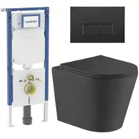 Geberit QeramiQ Dely Toiletset - 36.3x51.7cm - diepspoel - rimless - UP720 inbouwreservoir - softclose toiletzitting - mat zwarte bedieningsplaat - rechtehoekige knoppen - zwart mat
