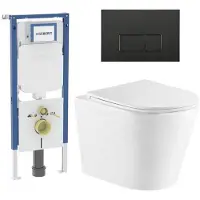 Geberit QeramiQ Dely Toiletset - 36.3x51.7cm - diepspoel - rimless - UP720 inbouwreservoir - softclose toiletzitting - mat zwarte bedieningsplaat - rechtehoekige knoppen - wit mat