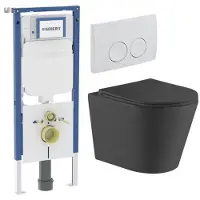 Geberit QeramiQ Dely Toiletset - UP720 inbouwreservoir - slim zitting - softclose - bedieningsplaat wit - ronde knoppen - mat zwart SW730486/SW1237202/SW1026253/SW1000768