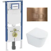 Geberit QeramiQ Dely Toiletset - 36.3x51.7cm - diepspoel - rimless - UP720 inbouwreservoir - softclose toilet zitting 35 mm - koperen bedieningsplaat - rechthoekige knoppen - wit glans SW1026255 /