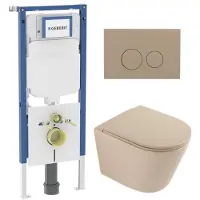 Geberit QeramiQ Dely Toiletset - 36.3x51.7cm - UP720 inbouwreservoir - rimless - diepspoel - zitting - softclose - bedieningsplaat taupe - ronde knoppen - mat beige
