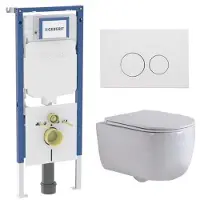 Geberit QeramiQ Dely Swirl Toiletset - 36.3x51.7cm - diepspoel - rimless - UP720 Duofix Sigma inbouwreservoir - slim zitting - mat witte metalen bedieningsplaat - ronde knoppen - wit mat