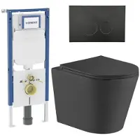 Geberit QeramiQ Dely Toiletset - 36.3x51.7cm - UP720 inbouwreservoir - rimless - diepspoel - zitting - softclose - metalen bedieningsplaat mat zwart - ronde knoppen - mat zwart