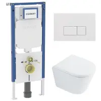 Geberit QeramiQ Dely Toiletset - 36.3x51.7cm - UP720 inbouwreservoir - rimless - diepspoel - 35mm zitting - softclose - bedieningsplaat glans wit - rechthoekige knoppen - glans wit SW1026255 /