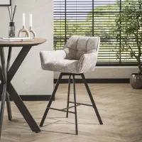 Dimehouse Set van 2 Barkrukken Lino Chenille Stof Rich Zand Draaibaar