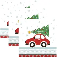 Daisy kerst thema servetten - 60x st - 33 x 33 cm - auto met kerstboom - papier - kerstversiering
