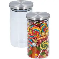 Alpina keuken en voedsel voorraadpot - 2x - snoeppot - glas - 950 ml - 10 x 18 cm - met deksel