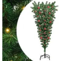 vidaXL Omgekeerde Kunstkerstboom met Ballenset Groen 150 cm PVC
