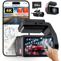 Redtiger A4 4K Touch Wifi Gps 2CH 64gb dashcam - Auto camera voor en achter - Wifi en Gps - Parkeermodus - 2,2 inch touch screen Lcd - 4K resolutie - 64gb Micro SD kaart - dashcam voor auto