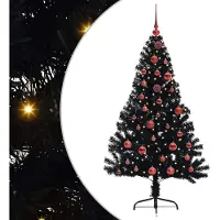vidaXL - Kunststof - Voorverlichte - Kerstboom - met - 150 - LED - Zwart - 150 - cm - PVC