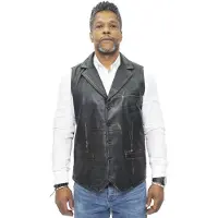 Infinity Leather Heren slim klassiek lederen vest-Bristol