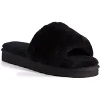 Aus Wooli Australia Womens Schapenvacht Fluff Slippers Zwart
