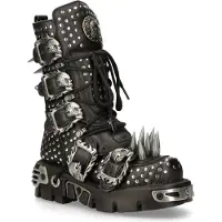 New rock zwart lederen gotische laarzen met studs-1535-S1