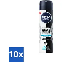 Nivea 10 x Men Deodorant Spray Invisible for Black & White Fresh 150 ml - Anti-transpirant - Deodorant Spray - Zweetvoorkomend - Vlekkenvoorkomend - Huidvriendelijk