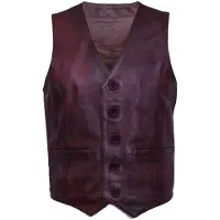 Infinity Leather Bruinen lederen vest formeel traditioneel giletvest