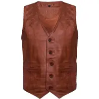 Infinity Leather Bruinen lederen vest formeel traditioneel giletvest