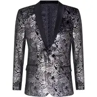 TruClothing Heren klassieke zilveren Paisley zwart fluwelen smoking dinerjas op maat gemaakte blazer