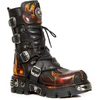 New rock Flame geaccentueerde zwart/rode leren laarzen - 591-S1