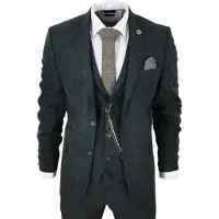 TruClothing Heren 3-delige Wolkostuum Olijfgroen Tweed Ruit Peaky Blinders 1920 Gatsby Formeel