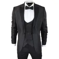 TruClothing Heren zwarte smoking blazer vest brokaat satijn paisley formeel dinerjack