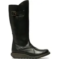 Fly london Dames Zwarte MOL 2 Leren Wedge Heel Kniehoge Rits Laarzen