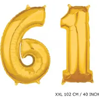 TGL Mega grote XXL gouden folie ballon cijfer 61 jaar. leeftijd verjaardag 61 jaar. 102 cm 40 inch. Met rietje om ballonnen mee op te blazen.