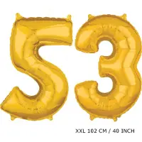 TGL Mega grote XXL gouden folie ballon cijfer 53 jaar. leeftijd verjaardag 53 jaar. 102 cm 40 inch. Met rietje om ballonnen mee op te blazen.