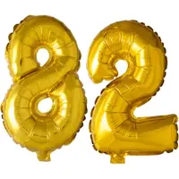TGL Mega grote XXL gouden folie ballon cijfer 82 jaar. Leeftijd verjaardag 82 jaar. 102 cm 40 inch. Met rietje om ballonnen mee op te blazen.