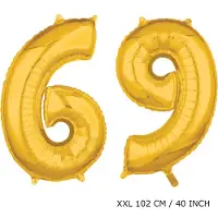 TGL Mega grote XXL gouden folie ballon cijfer 69 jaar. Leeftijd verjaardag 69 jaar. 102 cm 40 inch. Met rietje om ballonnen mee op te blazen.