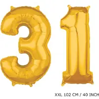 TGL Mega grote XXL gouden folie ballon cijfer 31 jaar. leeftijd verjaardag 31 jaar. 102 cm 40 inch. Met rietje om ballonnen mee op te blazen.