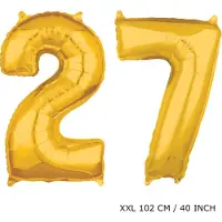 TGL Mega grote XXL gouden folie ballon cijfer 27 jaar. leeftijd verjaardag 27 jaar. 102 cm 40 inch. Met rietje om ballonnen mee op te blazen.