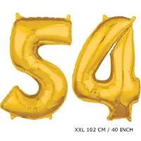 TGL Mega grote XXL gouden folie ballon cijfer 54 jaar. leeftijd verjaardag 54 jaar. 102 cm 40 inch. Met rietje om ballonnen mee op te blazen.