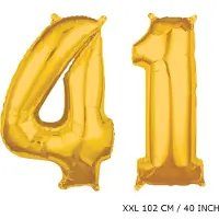 TGL Mega grote XXL gouden folie ballon cijfer 41 jaar. leeftijd verjaardag 41 jaar. 102 cm 40 inch. Met rietje om ballonnen mee op te blazen.