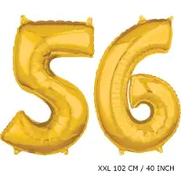 TGL Mega grote XXL gouden folie ballon cijfer 56 jaar. leeftijd verjaardag 56 jaar. 102 cm 40 inch. Met rietje om ballonnen mee op te blazen.