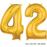 TGL Mega grote XXL gouden folie ballon cijfer 42 jaar. leeftijd verjaardag 42 jaar. 102 cm 40 inch. Met rietje om ballonnen mee op te blazen.