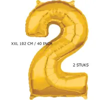 TGL Mega grote XXL gouden folie ballon cijfer 2 jaar. 102 cm 40 inch. Leeftijd verjaardag 2. Met rietje om op te blazen. 2 stuks