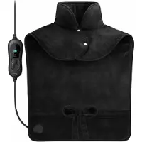 Goliving Elektrische Deken Voor Rug en Nek - Elektrische Warmtedeken - 3 Warmtestanden - Timerfunctie - Machinewasbaar - 100 Watt - 60 x 90 cm - Micro Pluche - Zwart