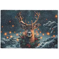 MuchoWow Deurmat 60x40 cm - Droogloopmat Hert - Kerst - Winter - Sneeuw - Kerstkrans - Mat voor binnen - Schoonloopmat - Deurmatten met print - Inloopmat