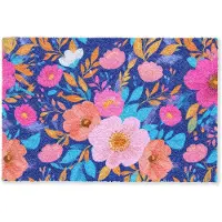 MuchoWow Deurmat 60x40 cm - Droogloopmat Bloemen - Blauw - Roze - Mat voor binnen - Schoonloopmat - Deurmatten met print - Inloopmat