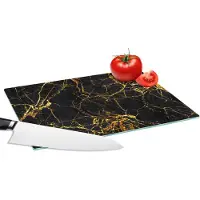 KitchenYeah Glazen Snijplank - 28x20 - Marmer - Glitter - Goud - Snijplanken Glas